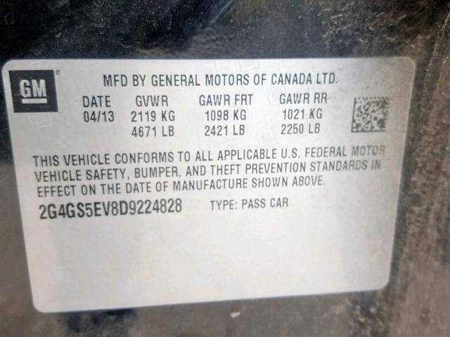 2G4GS5EV8D9224828 - 2013 BUICK REGAL PREM BLACK photo 10