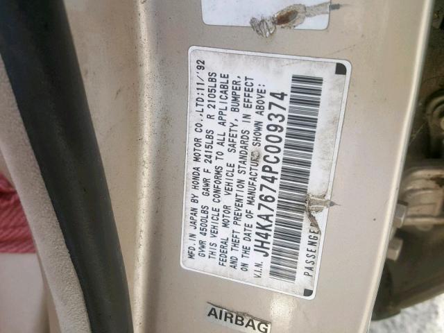 JH4KA7674PC009374 - 1993 ACURA LEGEND LS GOLD photo 10