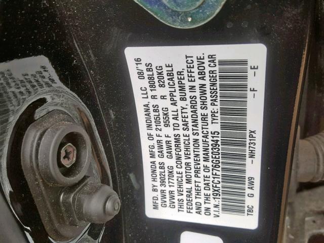 19XFC1F76GE039415 - 2016 HONDA CIVIC EXL BLACK photo 10