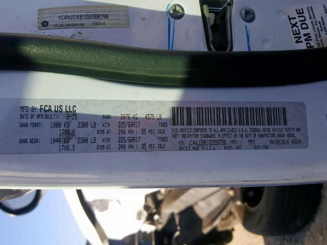 1C4NJDBB1GD556796 - 2016 JEEP COMPASS SP თეთრი ფოტო 10