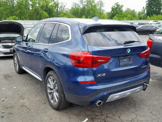 5UXTR9C54KLE11371 - 2019 BMW X3 XDRIVE3 BLUE photo 3