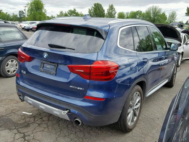 5UXTR9C54KLE11371 - 2019 BMW X3 XDRIVE3 BLUE photo 4