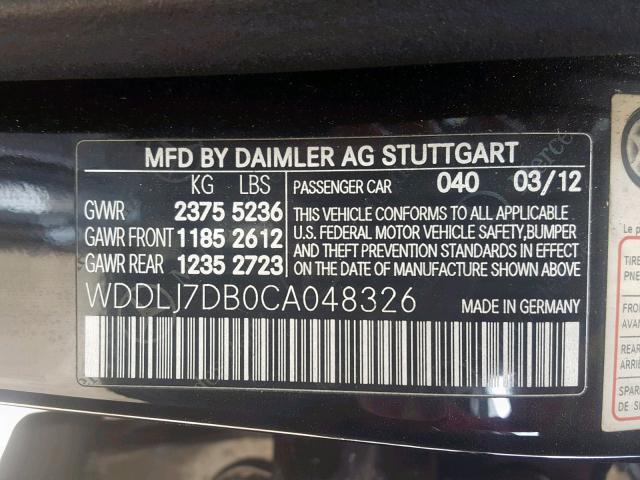 WDDLJ7DB0CA048326 - 2012 MERCEDES-BENZ CLS 550 BLACK photo 10