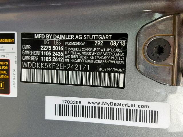 WDDKK5KF2EF242171 - 2014 MERCEDES-BENZ E 350 GRAY photo 10