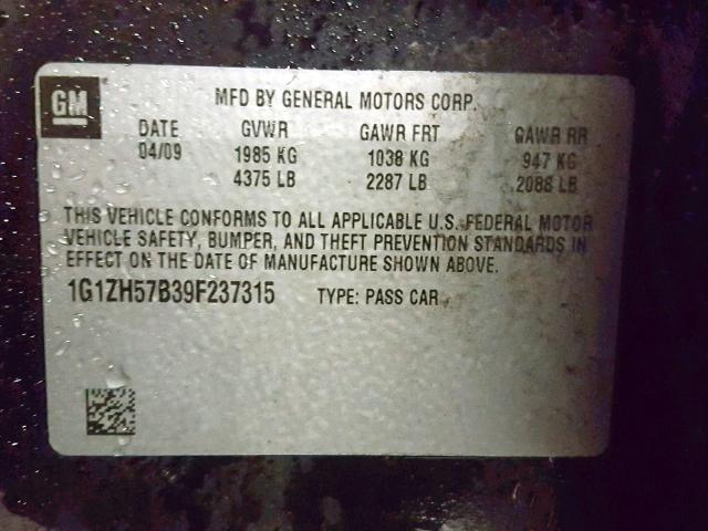 1G1ZH57B39F237315 - 2009 CHEVROLET MALIBU 1LT 黑色 照片 10