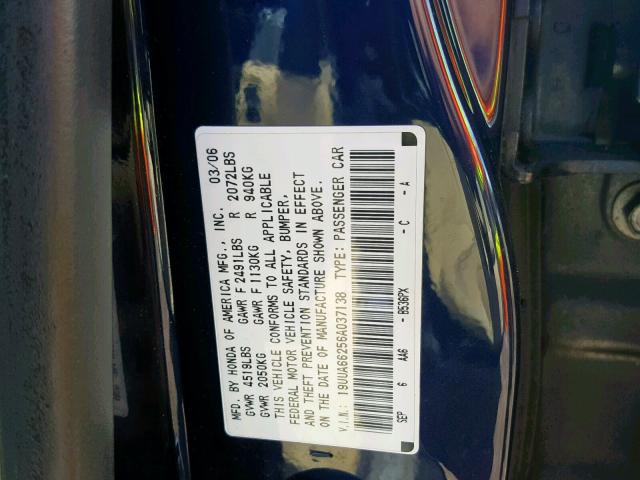 19UUA66256A037138 - 2006 ACURA 3.2TL BLUE photo 10