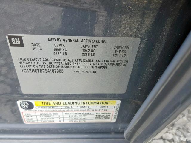 1G1ZH57B794187983 - 2009 CHEVROLET MALIBU 1LT 灰色 照片 10