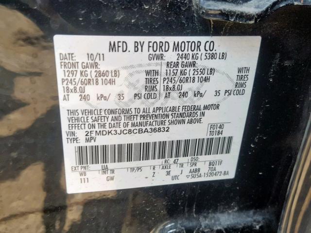 2FMDK3JC8CBA36832 - 2012 FORD EDGE SEL BLACK photo 10