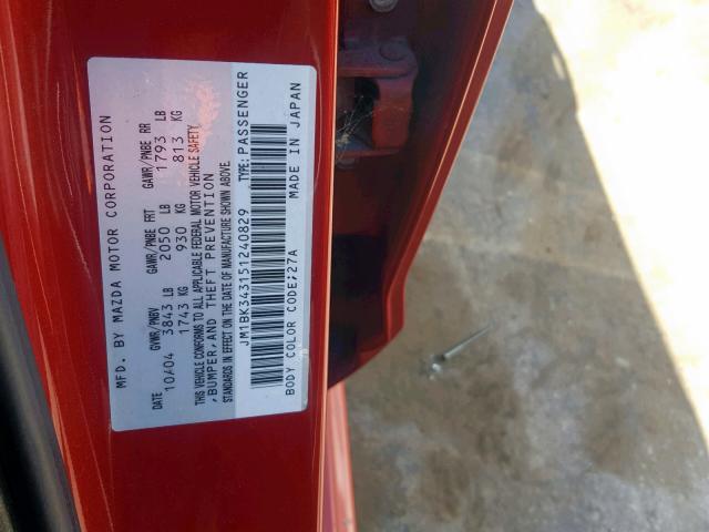 JM1BK343151240829 - 2005 MAZDA 3 HATCHBAC RED photo 10