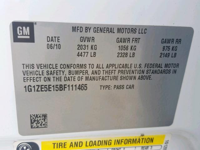 1G1ZE5E15BF111465 - 2011 CHEVROLET MALIBU LTZ 白色 照片 10