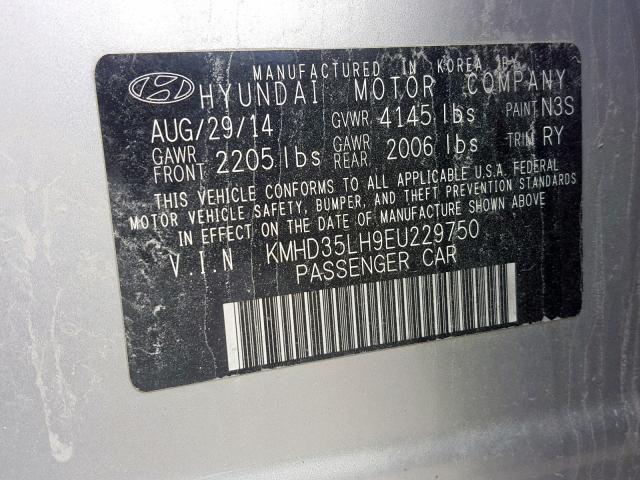 KMHD35LH9EU229750 - 2014 HYUNDAI ELANTRA GT SILVER photo 10