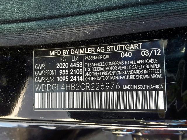 WDDGF4HB2CR226976 - 2012 MERCEDES-BENZ C 250 BLACK photo 10