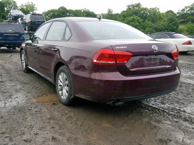 1VWAP7A34CC088603 - 2012 VOLKSWAGEN PASSAT S MAROON photo 3