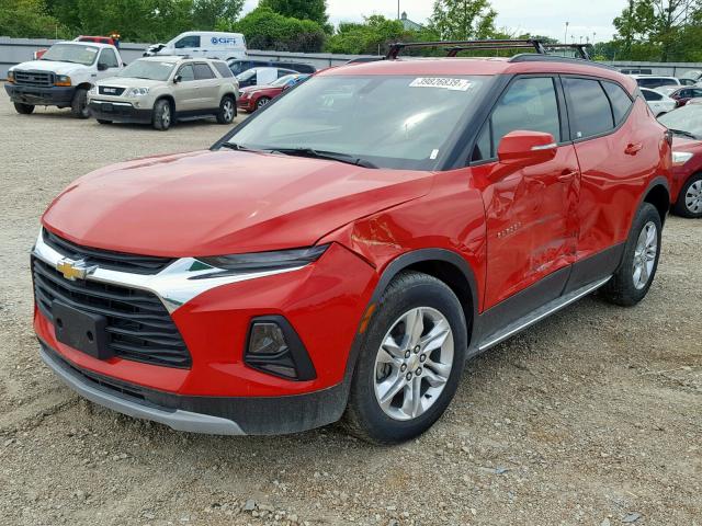 3GNKBCRS1KS614972 - 2019 CHEVROLET BLAZER LT RED photo 2