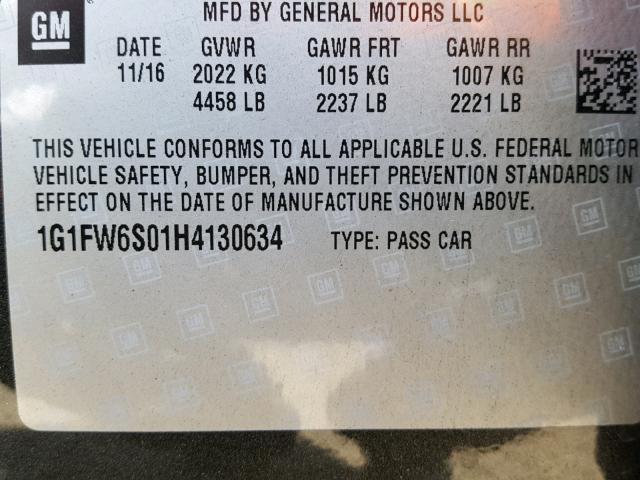 1G1FW6S01H4130634 - 2017 CHEVROLET BOLT EV LT GRAY photo 10