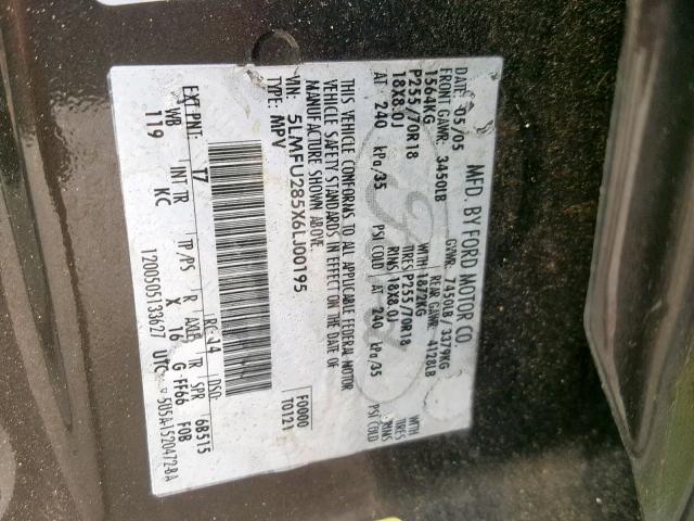 5LMFU285X6LJ00195 - 2006 LINCOLN NAVIGATOR 石墨色 照片 10