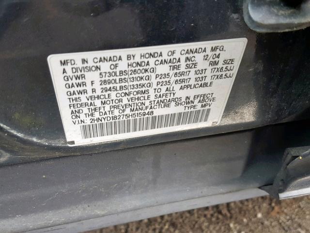 2HNYD18275H515948 - 2005 ACURA MDX GRAY photo 10