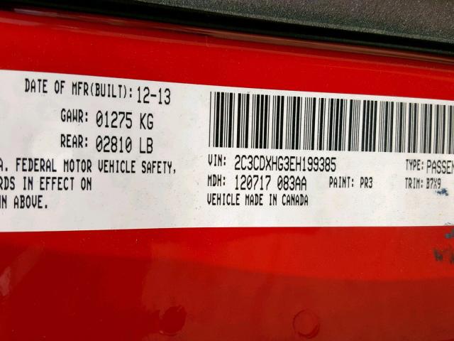 2C3CDXHG3EH199385 - 2014 DODGE CHARGER SX RED photo 10