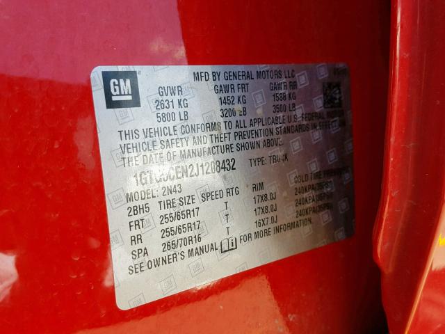 1GTG5CEN2J1208432 - 2018 GMC CANYON SLE RED photo 10