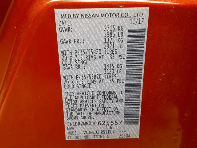 5N1DR2MM0JC625557 - 2018 NISSAN PATHFINDER RED photo 10