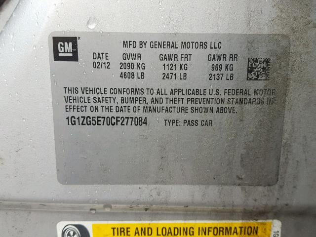 1G1ZG5E70CF277084 - 2012 CHEVROLET MALIBU LTZ ვერცხლისფერი ფოტო 10