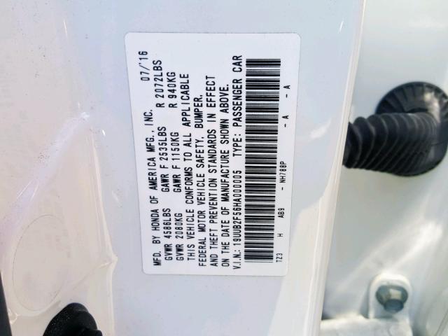 19UUB2F56HA000005 - 2017 ACURA TLX TECH WHITE photo 10