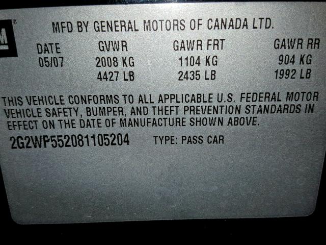 2G2WP552081105204 - 2008 PONTIAC GRAND PRIX BLACK photo 10