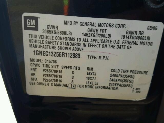 1GNEC13Z56R112883 - 2006 CHEVROLET TAHOE GRAY photo 10