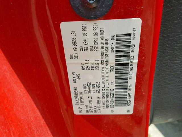 3D3HA18H45G828336 - 2005 DODGE RAM SRT10 RED photo 10