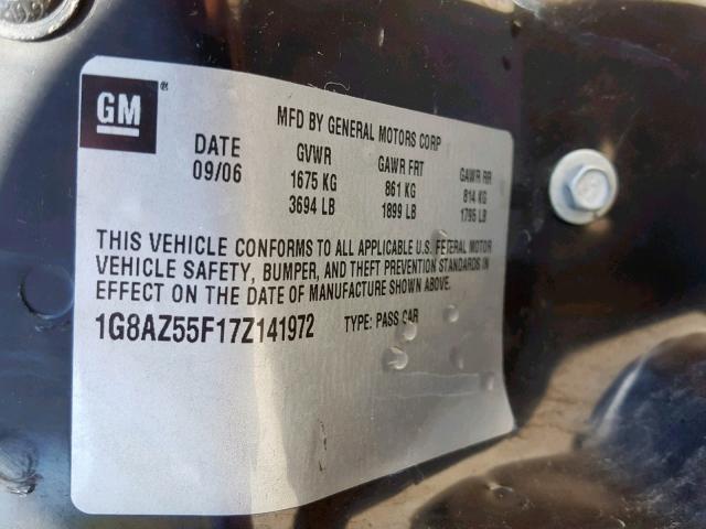 1G8AZ55F17Z141972 - 2007 SATURN ION LEVEL SILVER photo 10