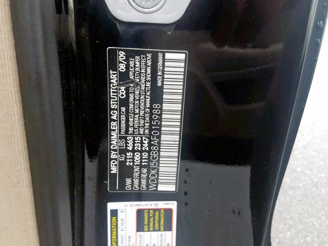 WDDKJ5GB8AF015988 - 2010 MERCEDES-BENZ E 350 BLACK photo 10