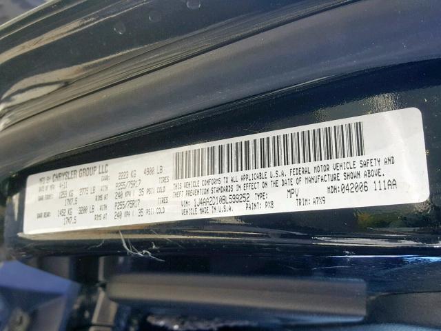 1J4AA2D10BL599252 - 2011 JEEP WRANGLER S შავი ფოტო 10