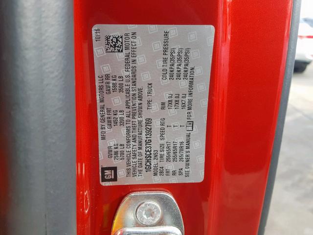 1GCHSCE37G1392769 - 2016 CHEVROLET COLORADO L RED photo 10