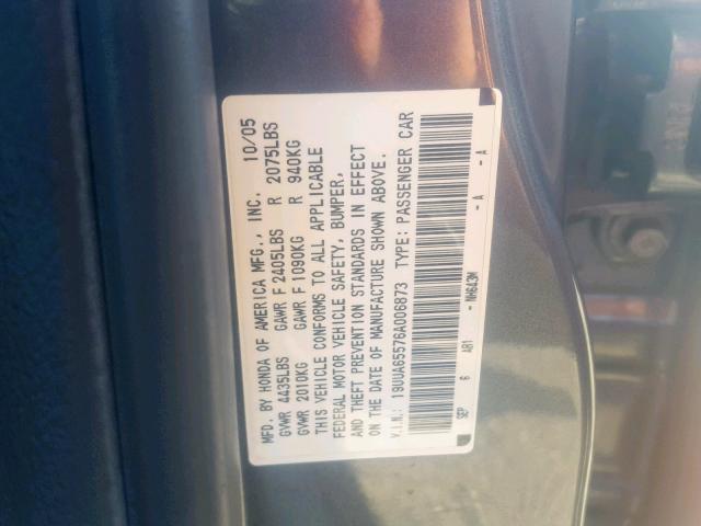 19UUA65576A006873 - 2006 ACURA 3.2TL GRAY photo 10