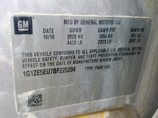 1G1ZE5EU7BF225204 - 2011 CHEVROLET MALIBU LTZ 银色 照片 10