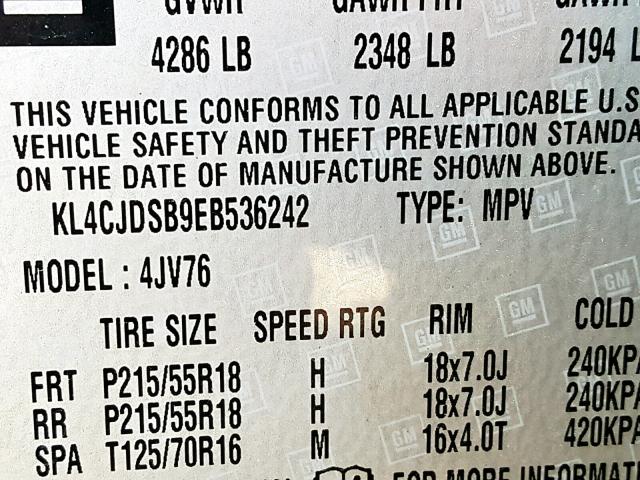 KL4CJDSB9EB536242 - 2014 BUICK ENCORE PRE GRAY photo 10