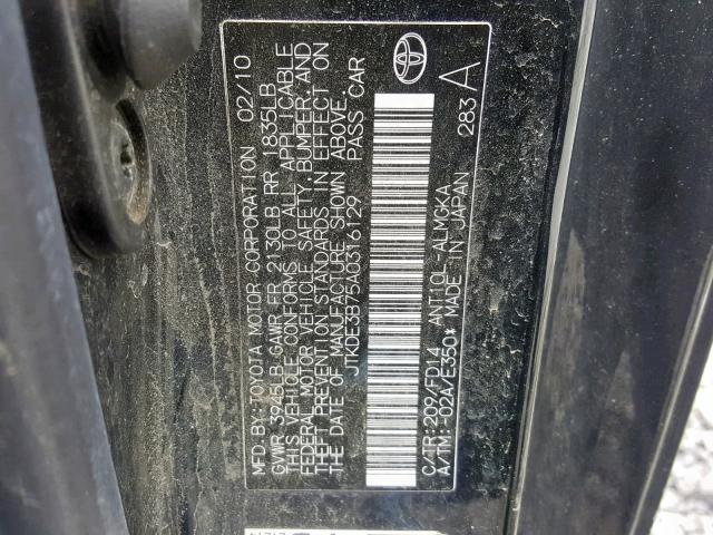 JTKDE3B75A0316129 - 2010 TOYOTA SCION TC შავი ფოტო 10