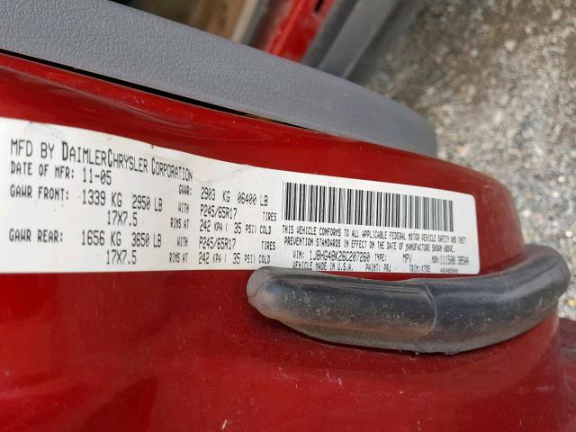 1J8HG48K26C207260 - 2006 JEEP COMMANDER MAROON photo 10