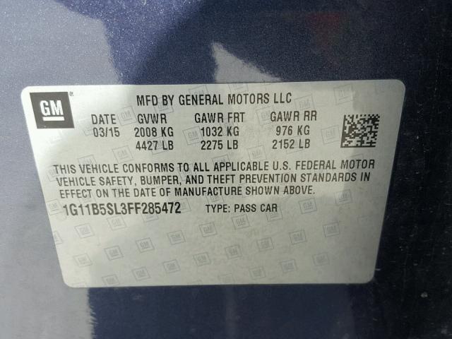 1G11B5SL3FF285472 - 2015 CHEVROLET MALIBU LS 石墨色 照片 10