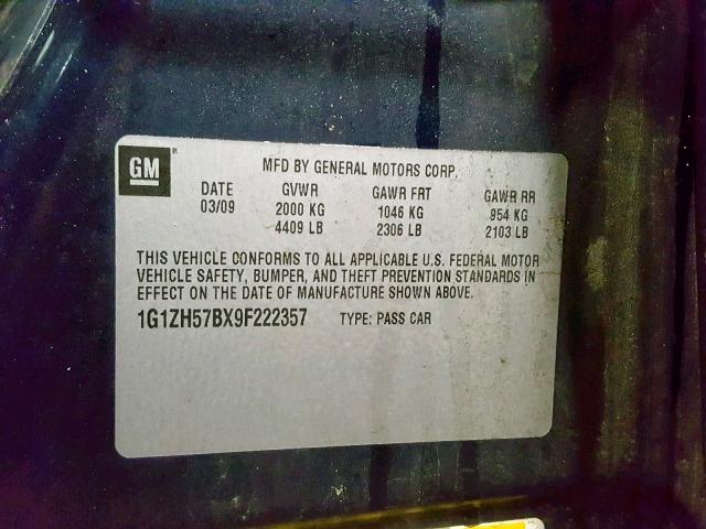 1G1ZH57BX9F222357 - 2009 CHEVROLET MALIBU 1LT 蓝色 照片 10