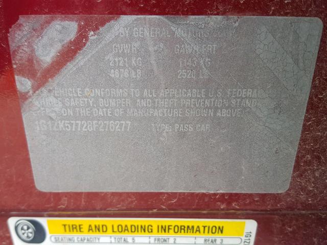 1G1ZK57728F276277 - 2008 CHEVROLET MALIBU LTZ ბურგუნდია ფოტო 10