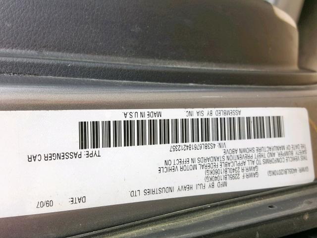 4S3BL676184212357 - 2008 SUBARU LEGACY GT GRAY photo 10