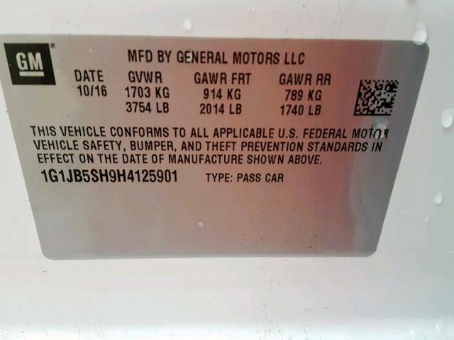 1G1JB5SH9H4125901 - 2017 CHEVROLET SONIC LS WHITE photo 10