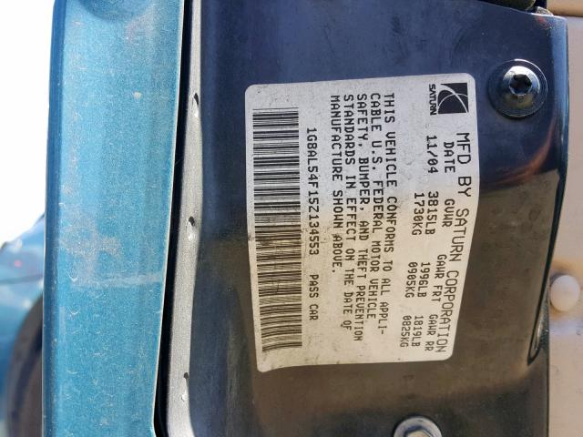 1G8AL54F15Z134553 - 2005 SATURN ION LEVEL GREEN photo 10