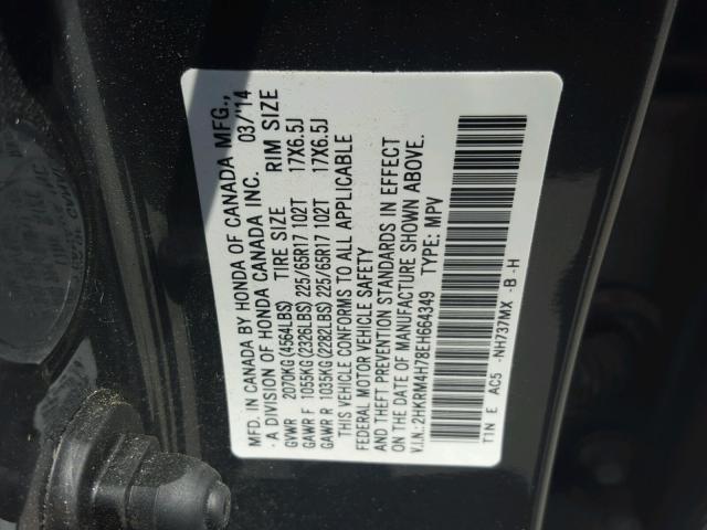 2HKRM4H78EH664349 - 2014 HONDA CR-V EXL CHARCOAL photo 10