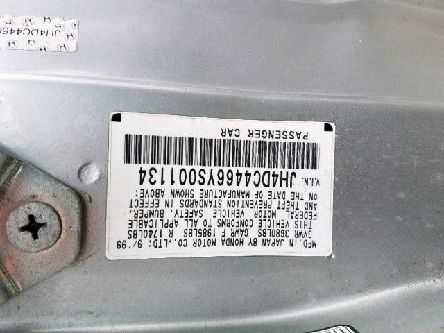 JH4DC4466YS001134 - 2000 ACURA INTEGRA GS SILVER photo 10