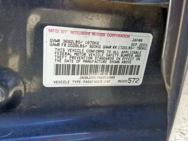 JA3AJ26EX4U016848 - 2004 MITSUBISHI LANCER ES GRAY photo 10