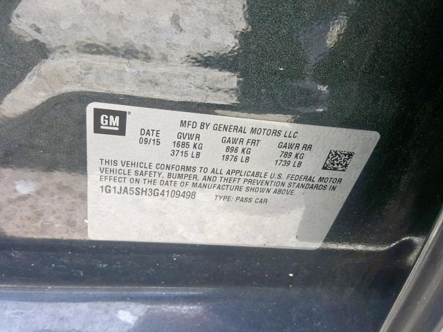 1G1JA5SH3G4109498 - 2016 CHEVROLET SONIC LS GRAY photo 10