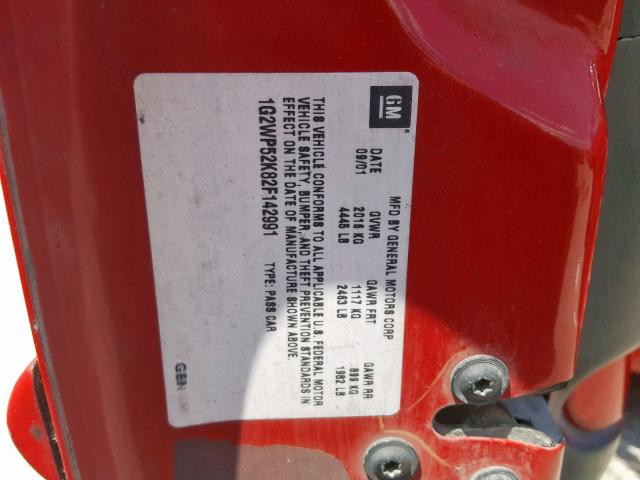 1G2WP52K82F142991 - 2002 PONTIAC GRAND PRIX RED photo 10