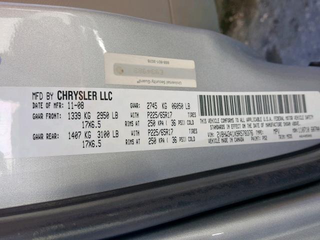 2V8HW341X9R578376 - 2009 VOLKSWAGEN ROUTAN SE SILVER photo 10